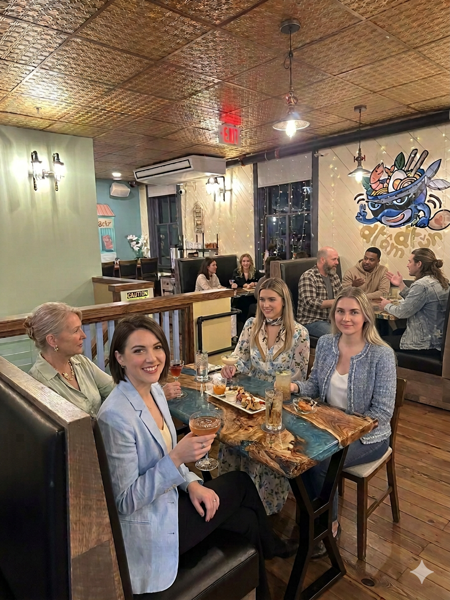 Indoor restaurant gathering